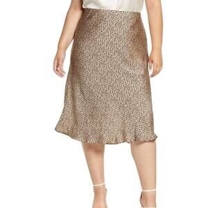 Leith Leopard Satin Midi Skirt Beige Animal Print M